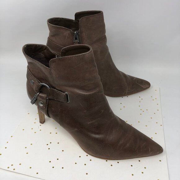 Guess Brown Leather Chain Ankle Bootie Zip 9.5 - Picture 2 of 11